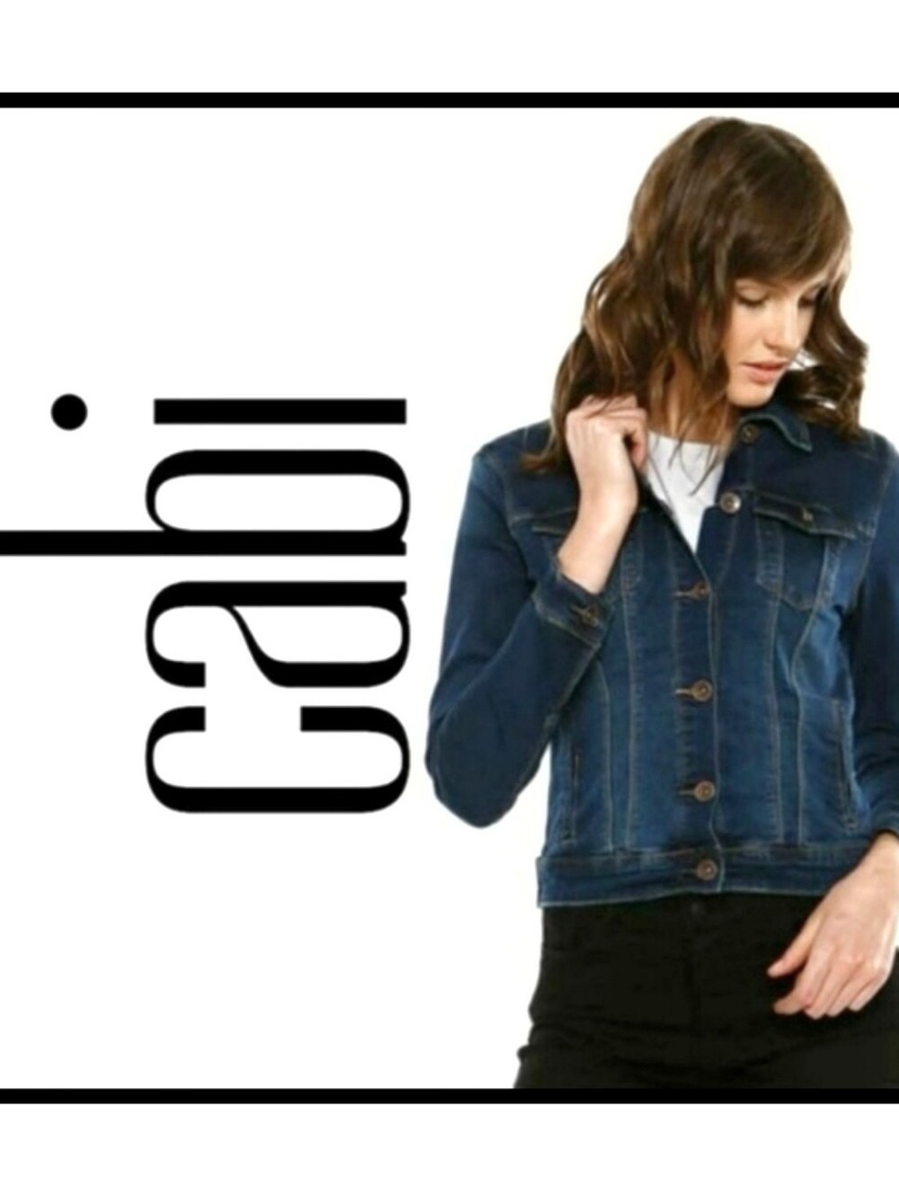 CAbi 721 Classic Denim Norma Jean Jacket Dark Contrast Stitch Blue Size Medium